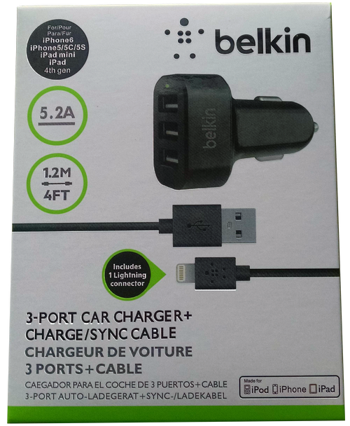 Belkin 3-Port Charger 5.2A cable